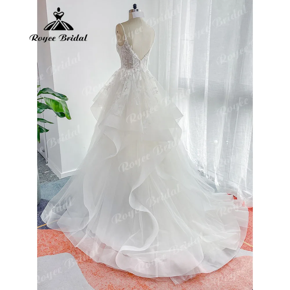 Princess Lace Puffy Wedding Dress for Women 2024 Backless Spaghetti Straps Bridal Gown Custom Made sukienka na wesele Roycebrida