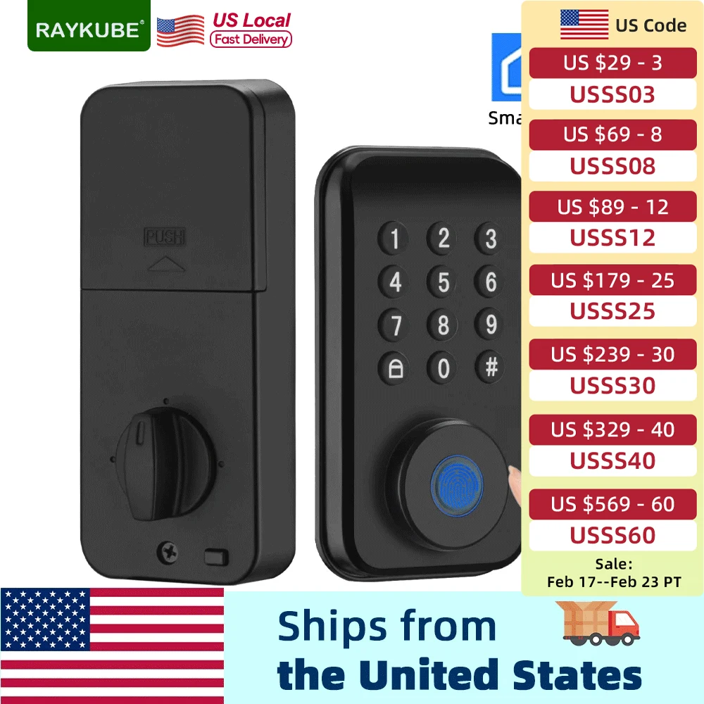 

RAYKUBE Tuya Smart Fingerprint Deadbolt Lock with Latch/Door Sensor Auto Lock Key/Password/ Tuya Smartlife APP Unlock From USA