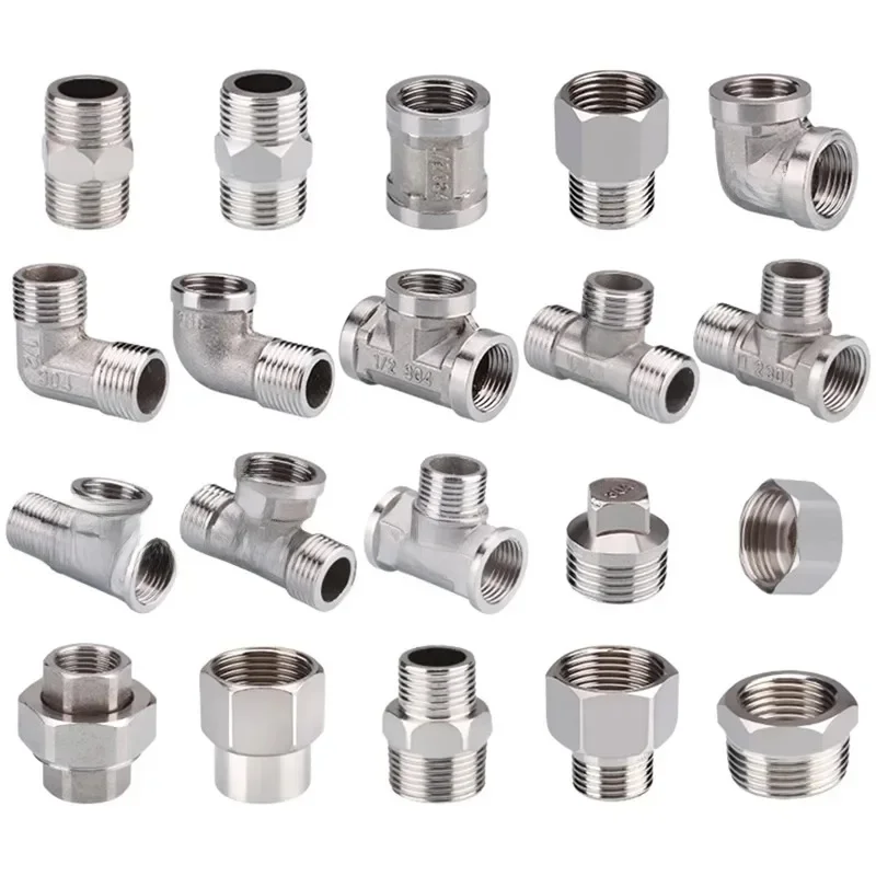 Adaptateur de joint de coude en acier inoxydable, filetage femelle mâle, type de tee, réducteur, capuchon, prise, couremplaçant, raccords d'immunisation, BSP, 1/2, 3/4