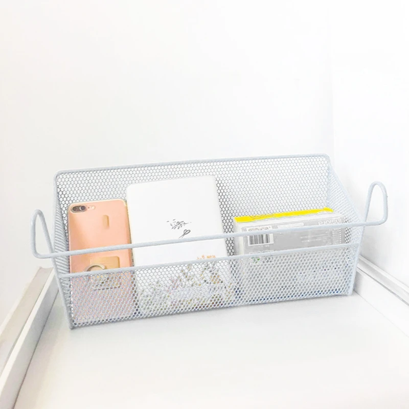 Bedside Storage Basket Dorm Room Bed Hanging Baskets Metal Mesh Desktop Corner Shelves Organizer Rack for Book Phone Home Office