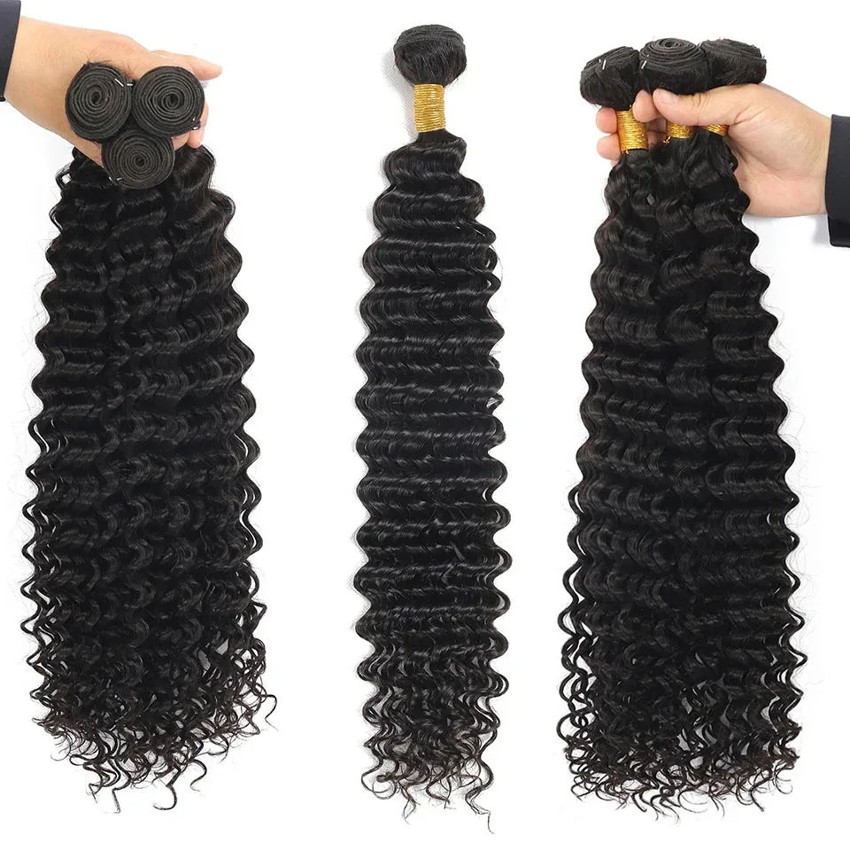 Extensiones de cabello humano rizado, mechones de ondas profundas brasileñas frontales, 3 mechones de cabello Remy