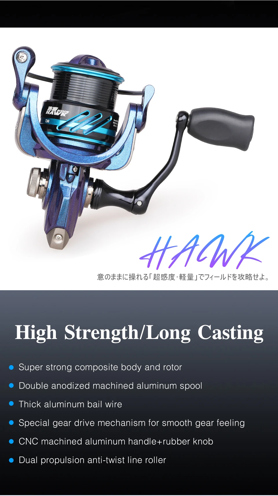 TSURINOYA Angelrolle HAWK 2000S 2500S 3000S Flache Spule Weitwurfrolle für Süß- und Salzwasser Eisfischen Spinnrolle Bass – Detail 9