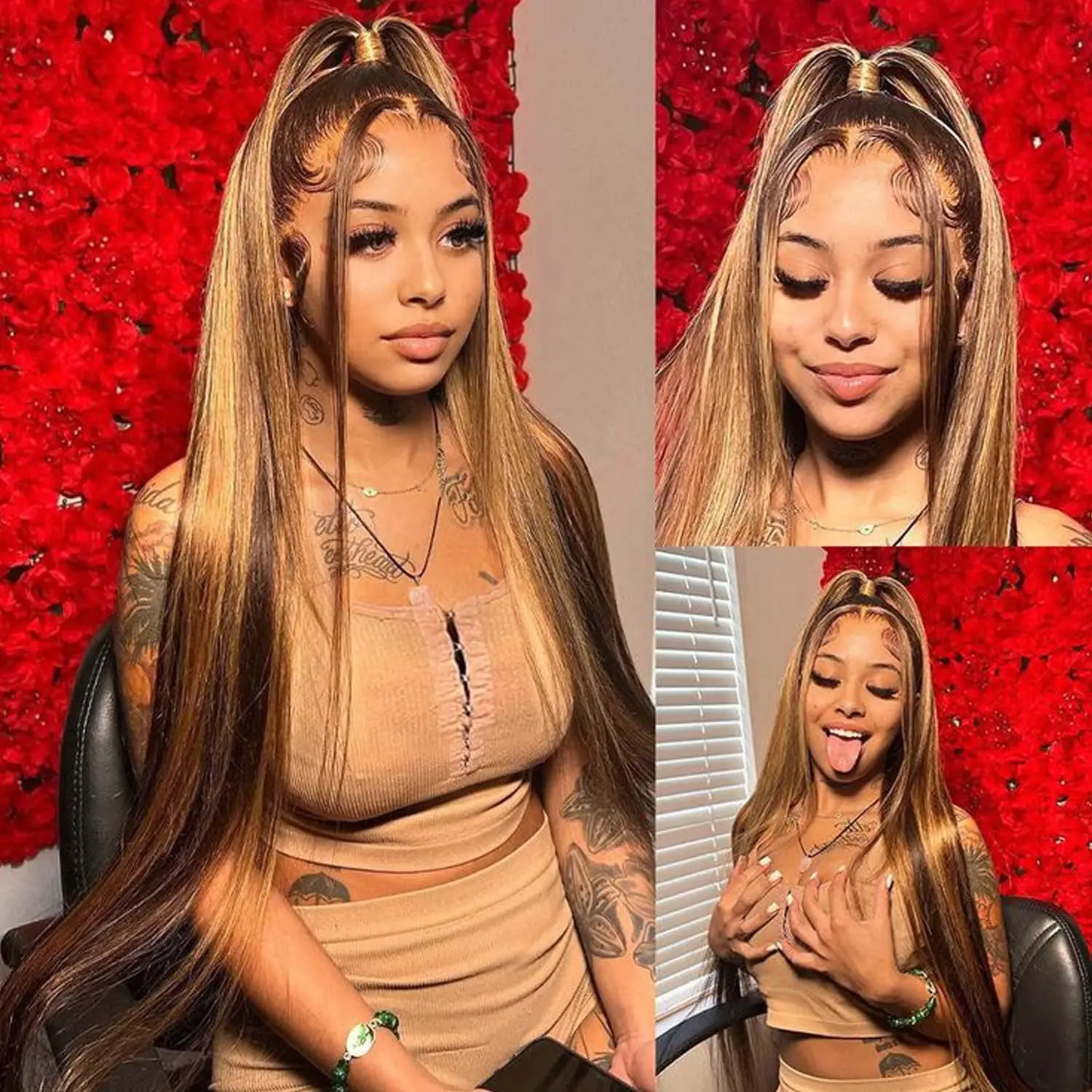 Highlight Lace Front Wig Human Hair P4/27 Honey Blonde Lace Front Wig Human Hair 13×4 Wigs Human Hair Wigs For Black Women 18In