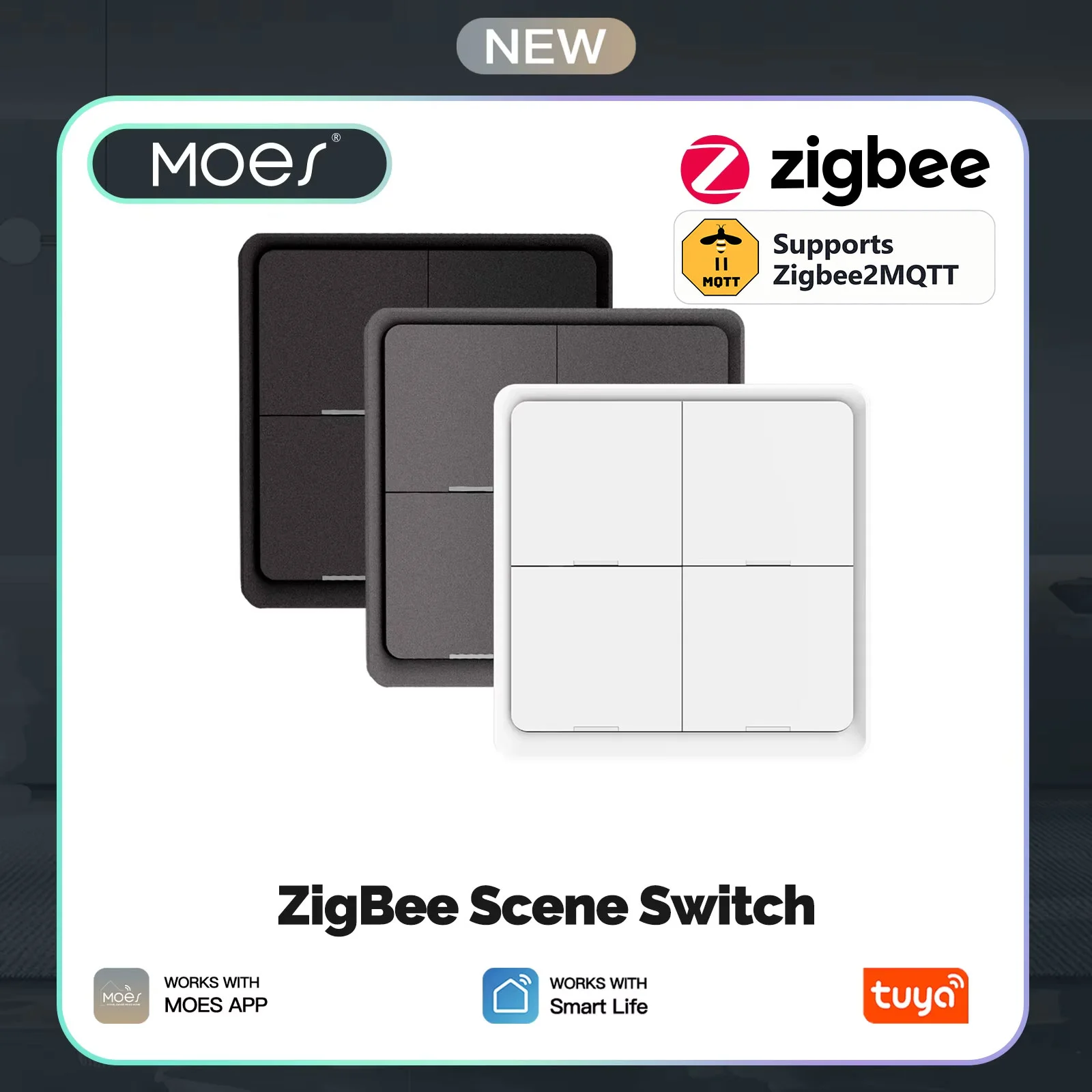 MOES 4 Gang Tuya Zigbee2MQTT Wireless 12 Scene Switch Push Button Controller Battery Powered Automation Scenario Tuya Devices