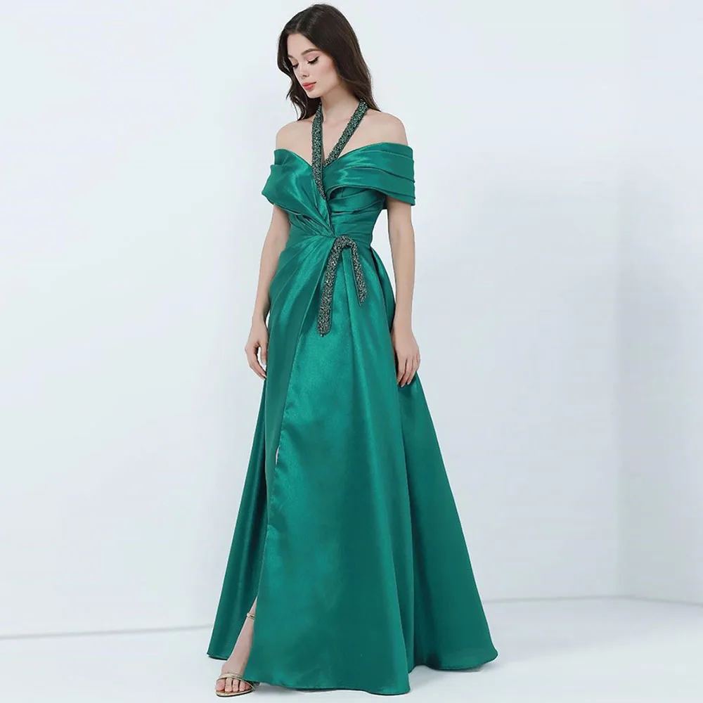 

Temperament Prom Gown for Women Halter Off the Shoulder A-line Elegant Solid Color Evening Party Dresses فساتين للحفلات الراقصة