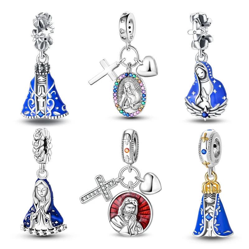 Abalorio Original de Plata 925 con Circonio, Cruz de la Virgen María, Compatible con Pulseras Originales de 3mm, Joyería Fina para Mujer, Regalo, Nuevo