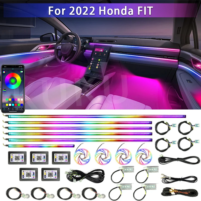 

For 2022 Honda FIT Car Acrylic Ambient Lights App Contro Colorful Lamp Strips Auto Interior 64 RGB Led Light Neon 22 in 1