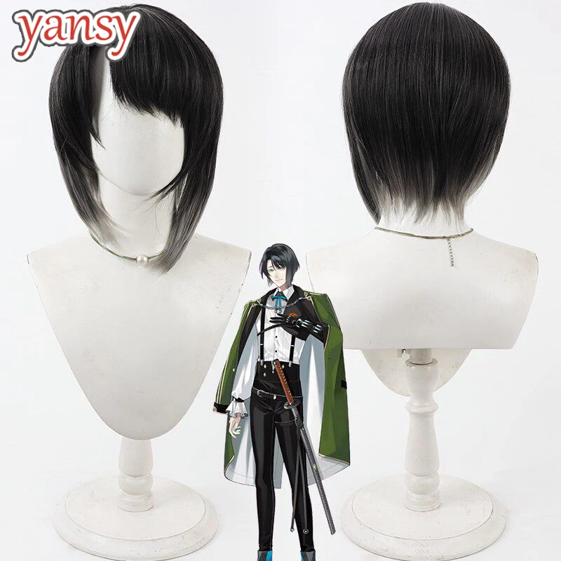 

Yansywig Synthetic Hair Matsui Gou Cosplay Wigs Touken Ranb Matsui Gou Short Straight Black Mixed Gray Men Wig Heat Resistant