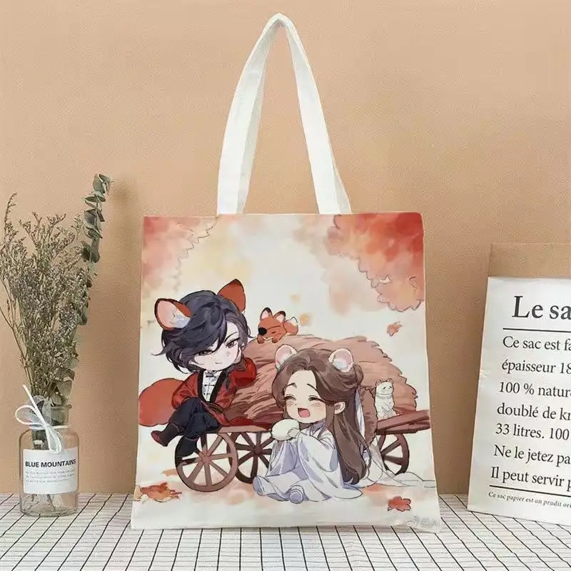 Heaven Official’s Blessing Cartoon Shoulder Bag Anime Tian Guan Ci Fu Hua Cheng Xie Lian Cute Canvas Casual Shopping Bag Handbag