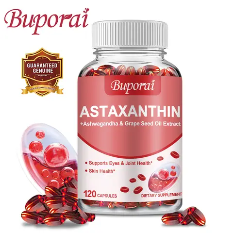 Astaxanthin 24mg - with Grapeseed Oil, Ashwagandha - Supports Cardiovascular,Eye, Joint, Skin Health, Antioxidant - 120 Capsules