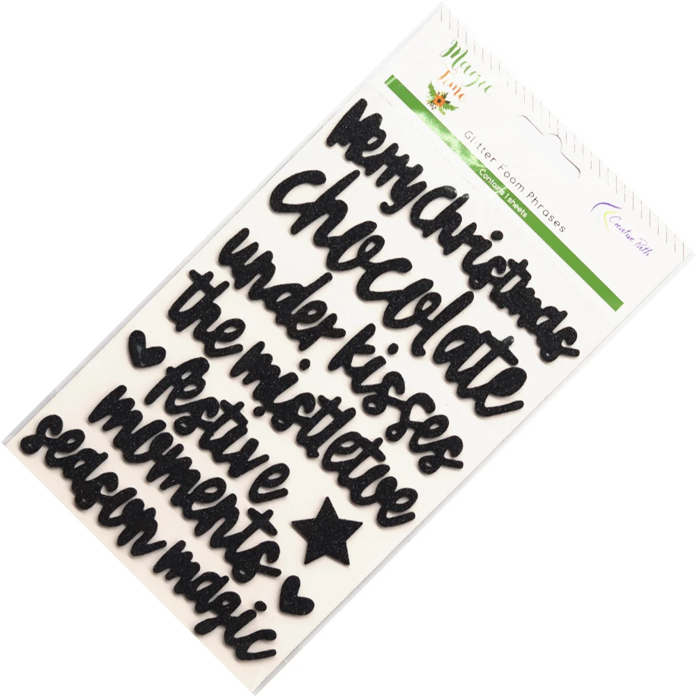 Creative Path Schwarze Glitzer-Frohe-Weihnachten-EVA-Schaumstoffaufkleber, Vintage-Weihnachtswörter, Scrapbooking-Aufkleber für Journaling und Basteln – Detail 6