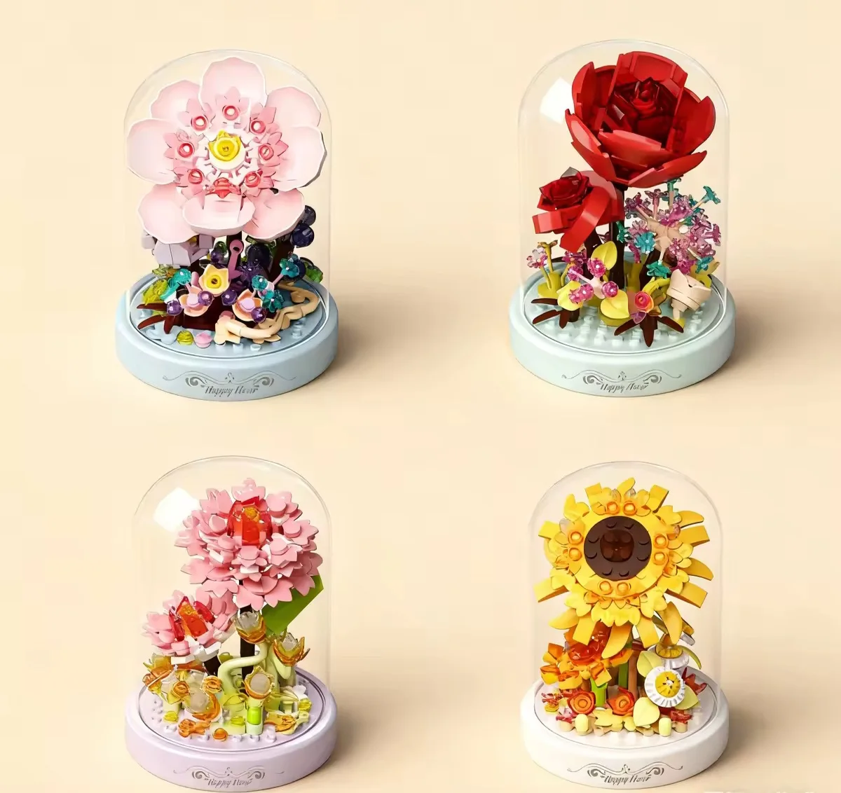 لتقوم بها بنفسك MOC زهرة اللبنات مع غطاء غبار الحفاظ على زهرة صغيرة اللبنات ديكور المنزل سطح المكتب الحلي الجمعية لغز اللعب هدايا عيد الميلاد هدايا الفتيات اكسسوارات الديكور #1