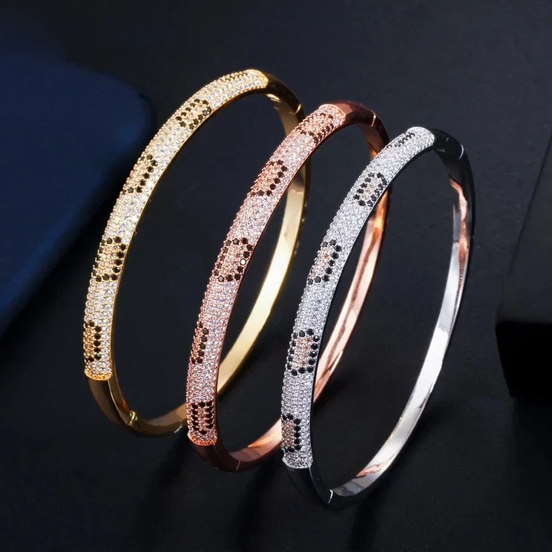 Cwwcyrkon Micro Pave cyrkonia różowe złoto i srebro kolor miłość wąż Leopard otwarta bransoletka Bangle dla kobiet prezent BG032 — zdjęcie 2