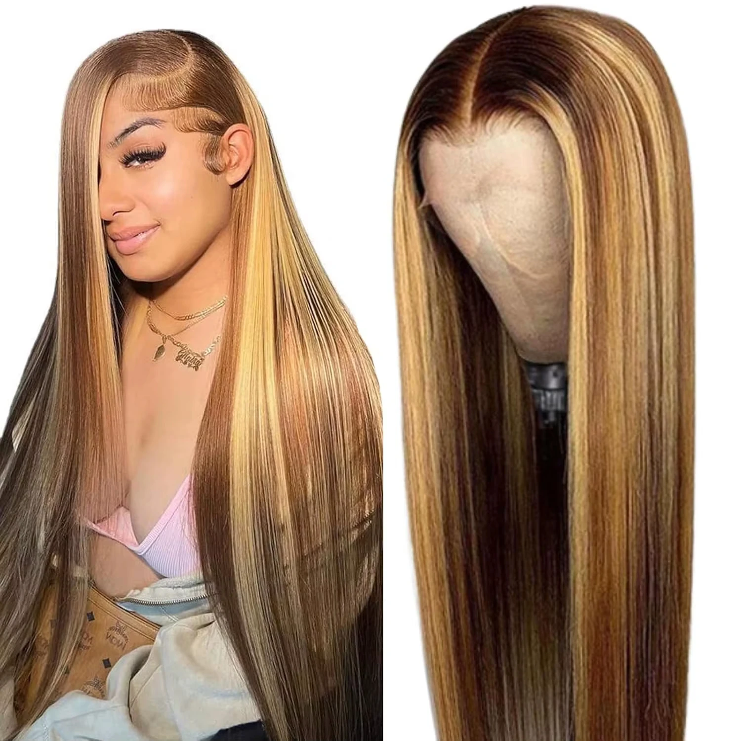 

Highlight Ombre Wig Bone Straight Human Hair Wig Colored 13x6 HD Lace Frontal Wig 7x5 Бесклеевой парик Wear Go 100% Парики из человеческих волос