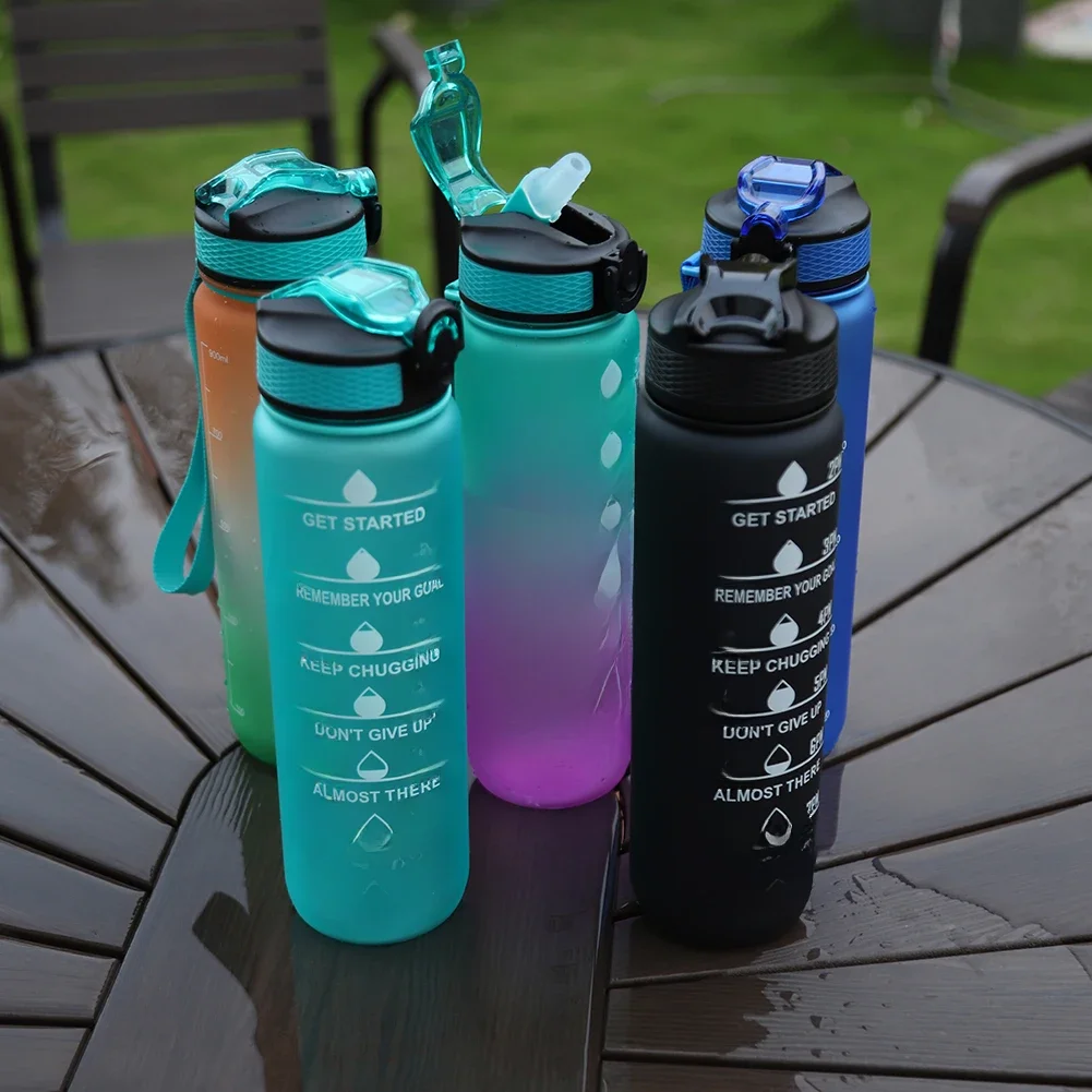 AliExpress 1000ml Water Bottle with Time Scale Outdoor Fitness Sports Bike Water Cup with Straw BPA Free Home