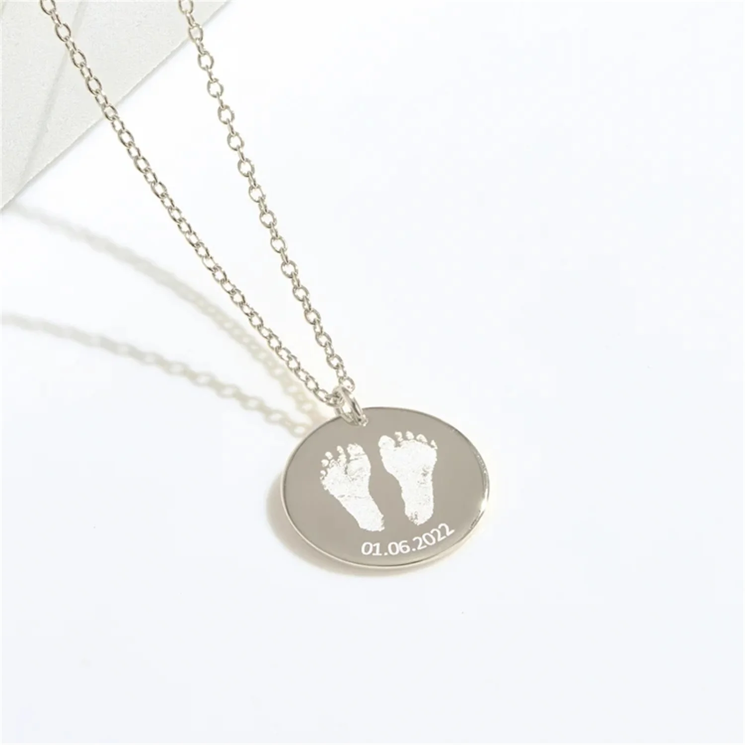 Your Child's Handprint Footprint Pendant Necklace-Personalized Custom 925 Silver Laser Engraving Picture Children's Footprints