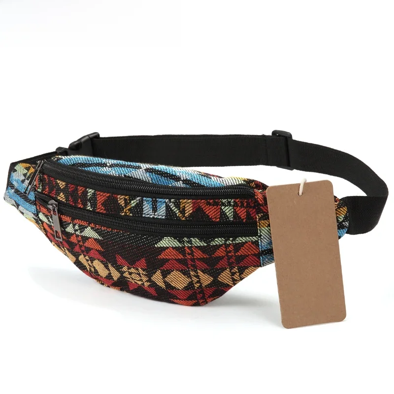 Annmouler New Women Fanny Pack 8 Colors Fabric Waist Packs Bohemian Style Waist Bag 2 Pocket Waist Belt Bag Travel Phone Pouch — zdjęcie 2