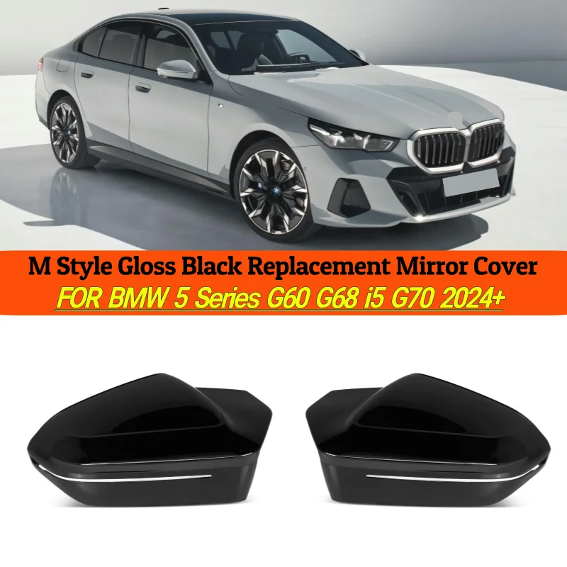 M Style Gloss Black Side Mirror Cover For BMW G60 G68 i5 2024+ Replacement  RearView Mirror Cap For BMW 7 Series G70 2023-IN