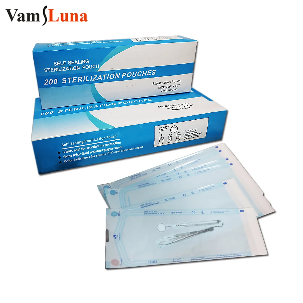 200PCS Disposable Paper Self-Sealing Sterilization Pouches 135X290mm Latex-Free Color Changing Indicator Tattoo Accessories Tool