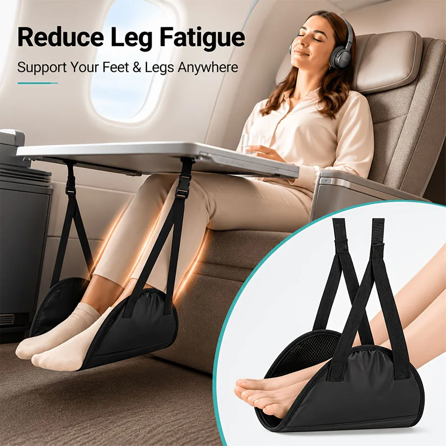 1pc Portable Airplane Foot Rest Adjustable Soft Polyester Travel Footrest Compact Leg Support Hammock for Travel Office Home Use
