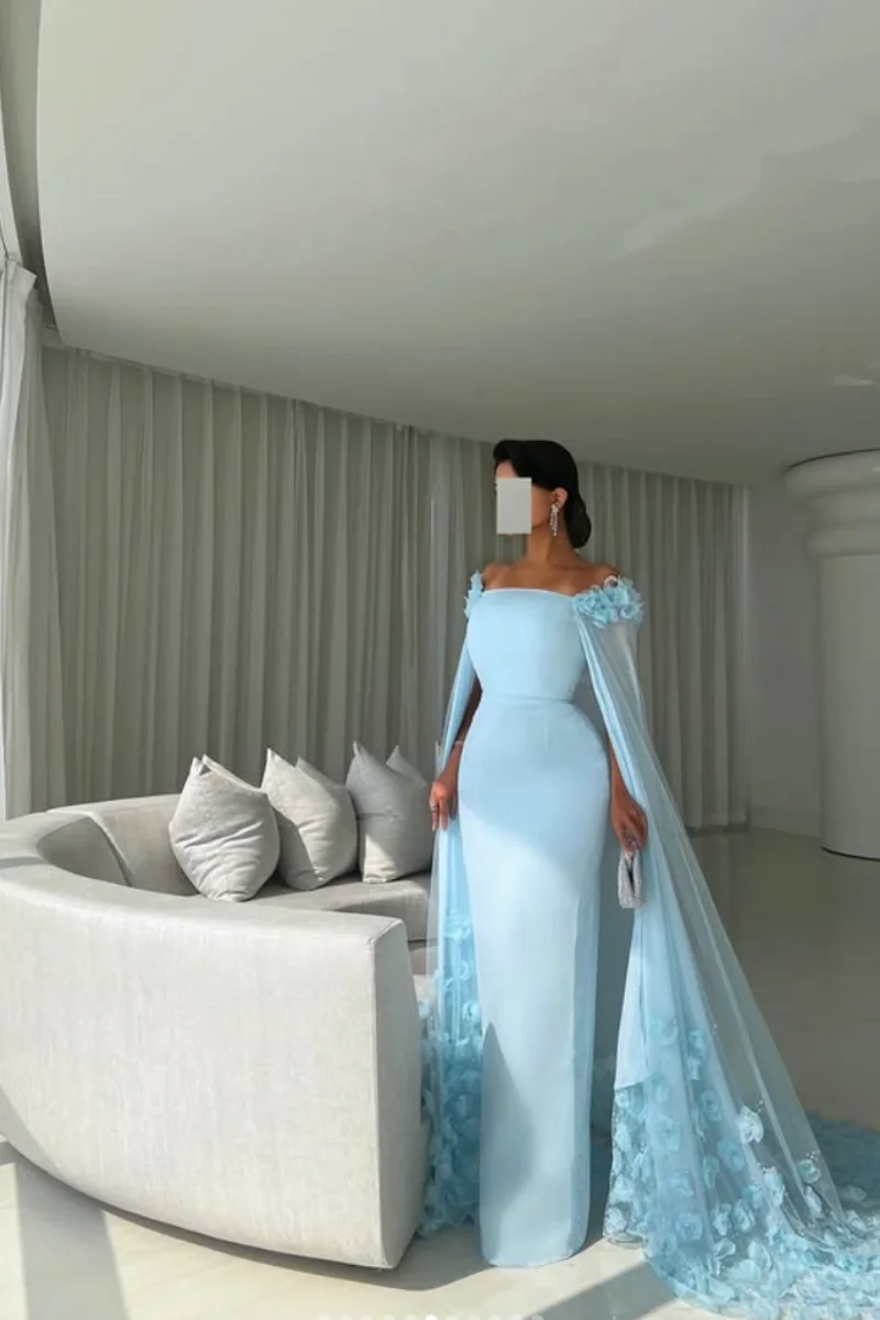 Annie lussuosi fiori fatti a mano in tulle abiti da ballo abiti da sera blu cielo sirena eleganti occasioni speciali da donna