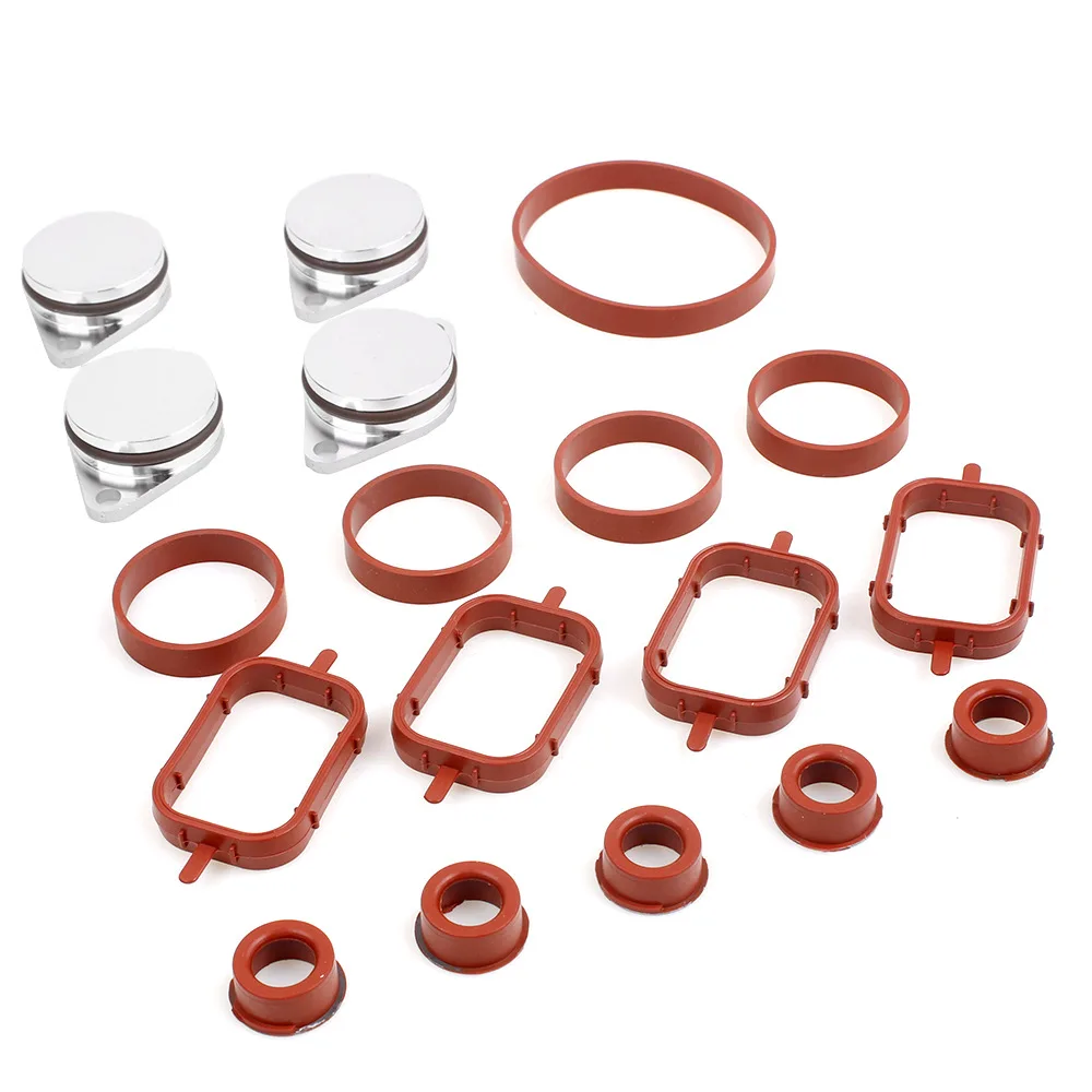 For BMW M57 E39 E60 E46 E38 E53 E83 E70 E71 E92 X3 X5 X6 Swirl Flap Blanks Plate & Intake Inlet Manifold Gasket Seal 22/33mm 4pc