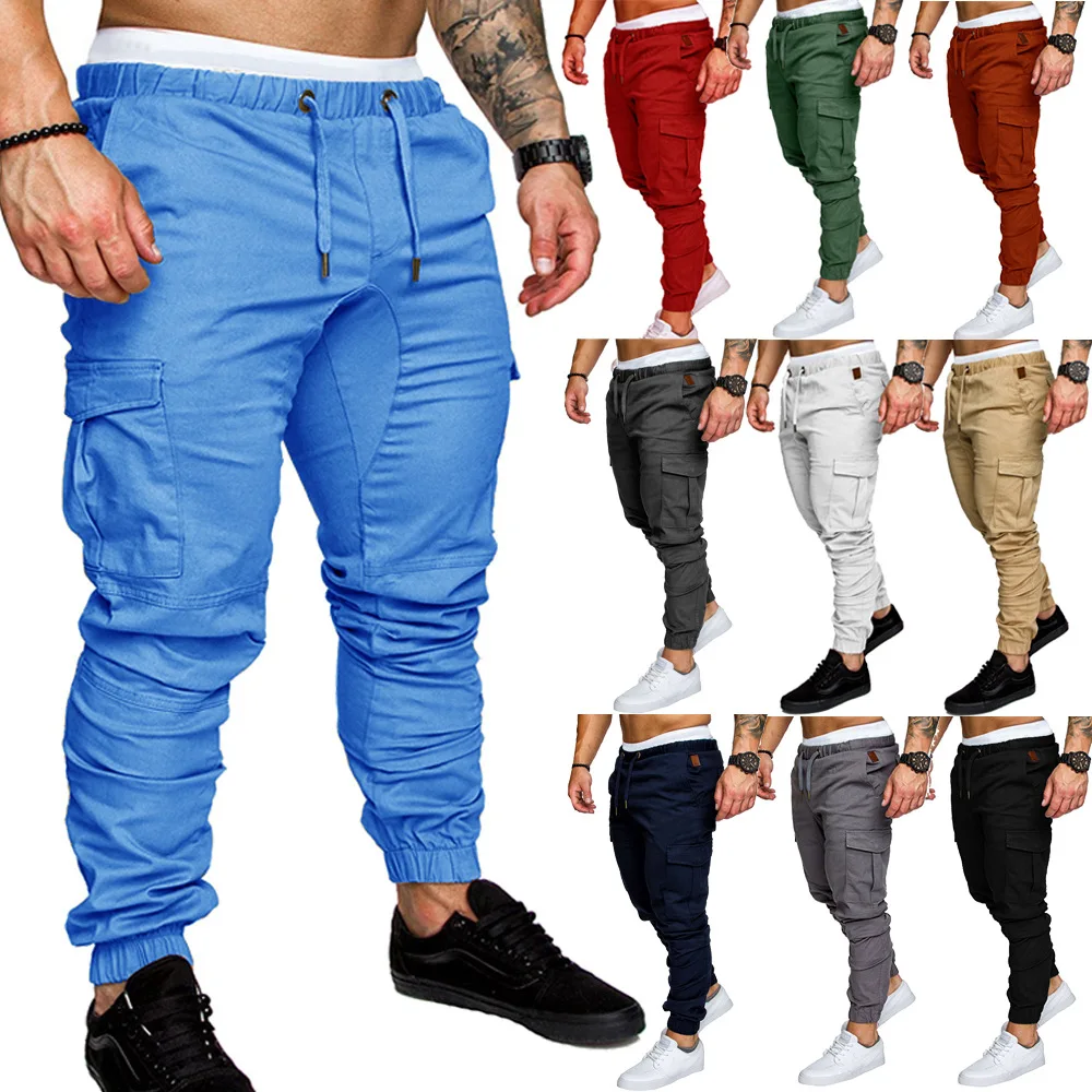 2024 New Male Trousers Mens Joggers Solid Multi-pocket Pants Sweatpants Men Pants Hip Hop Harem Joggers Pants Running men\'s gym