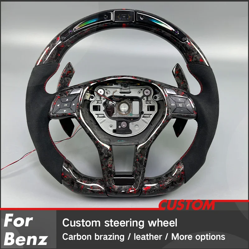 For Mercedes-Benz W204 W205 AMG 2013-2018 Black Suede Real Forged Carbon Fiber Sports Steering Wheel with Smart LED Display