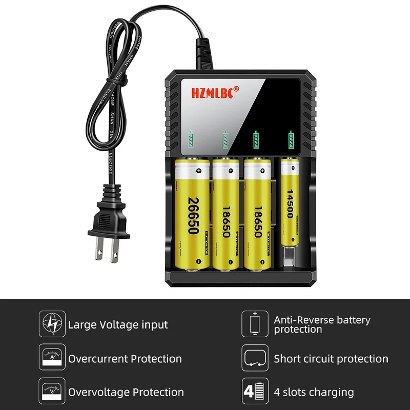4 Slot Charger 18650 Battery Charger Independent Slot Fast Charging for 3.7V Lithium Lion NiMH Rechargeable Batteries