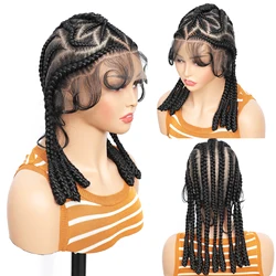 Synthetic Full Lace Cornrow Braided Wigs 16Inch Lace Frontal Braids Wigs for Black Women Lace Braiding Wigs with Baby Hair
