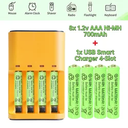8pcs AAA 1.2V Ni-Mh Rechargeable Batteries 700mAh Button Top with USB 4 Slot Smart Charger for Garden Solar Lights