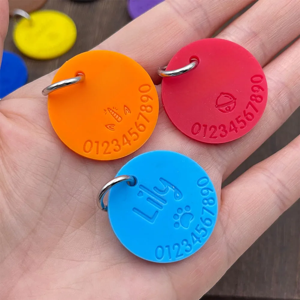 Étiquette d'identification Anti-perte en Silicone pour animaux de compagnie, étiquette de collier de chien personnalisée, nom gravé, numéro de téléphone, pendentif personnalisé, colliers pour chiots,