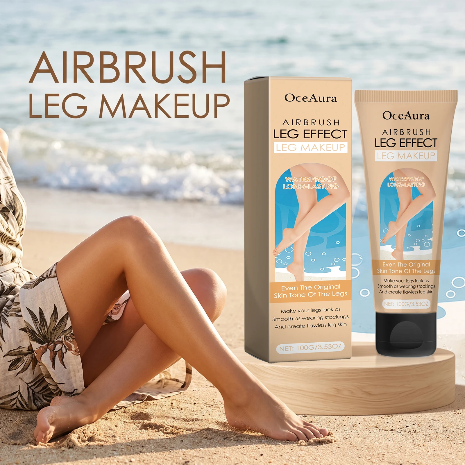Oceaura Leg Makeup Lotion Even Skin Tone Waterproof Long Lasting Moisturizing Sunless Tanners Intensifying Tone Body Tanning Foundation Cream