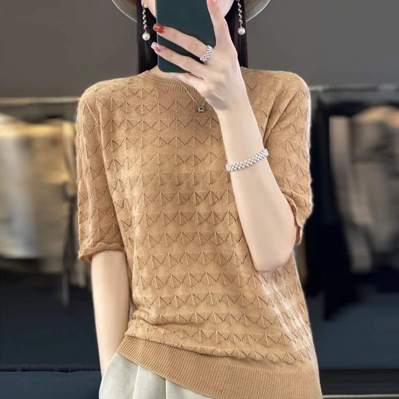 LONGMING Fashion T Shirt Casual O Neck Short Sleeve Tops Loose Knit Pullover Summer Light Tees Korean Fashion y2k Women Clothing