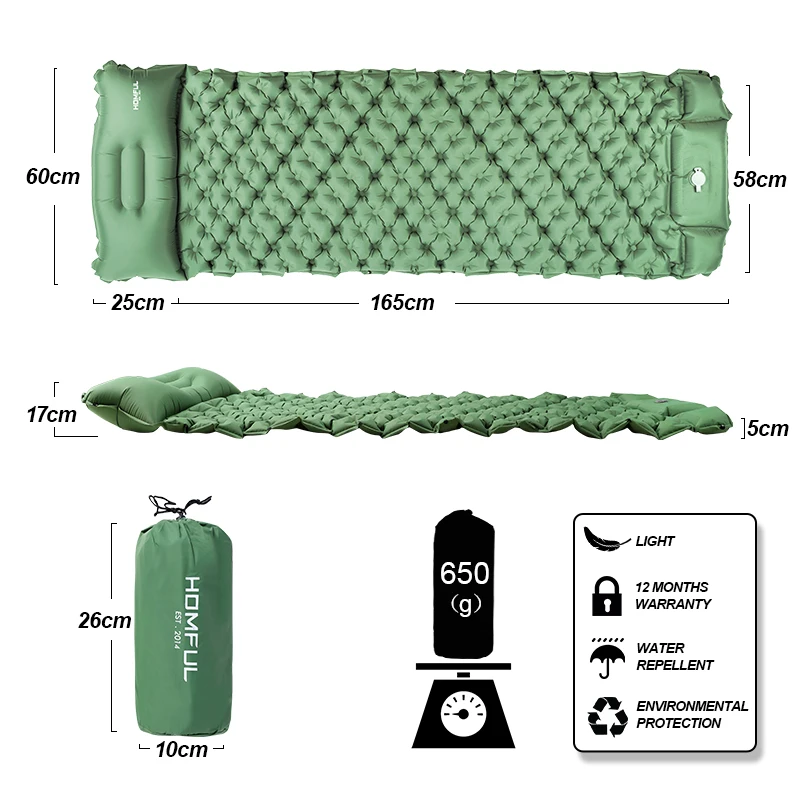 HOMFUL Sleeping Pad for Camping Self Inflating Sleeping Mat Ultralight with Foot Pump Quick Inflation Waterproof for Hiking