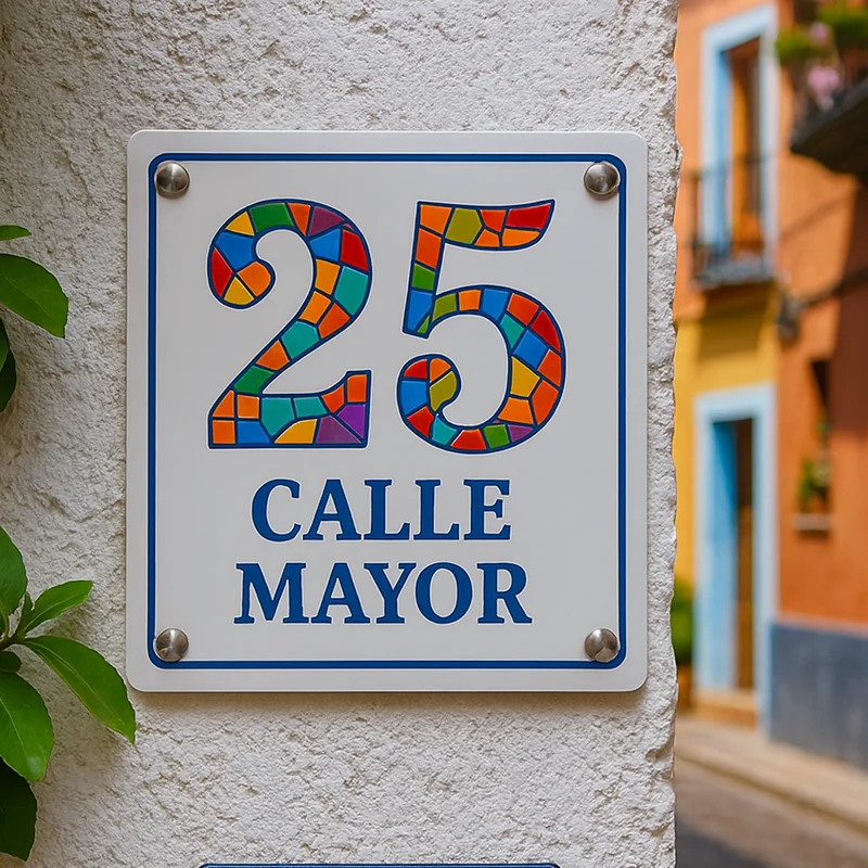 

Акриловая табличка с номером дома в испанском стиле мозаики — уличный входной знак с УФ-печатью, декоративная акриловая тарелка для дома