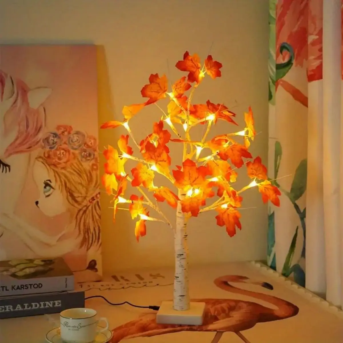 1pc USB Plug-in LED Maple Leaf Lamp, Birch Tree Lamp, Room Decoration Lamp, Indoor Holiday Decoration Simulation Tree Lamp ﻿