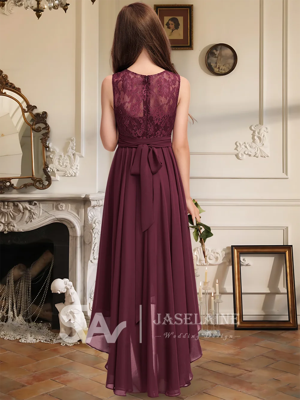 فستان وصيفة العروس من B Kids على شكل حرف a غير متماثل من الشيفون والدانتيل فستان فتاة الزهور للفتيات لحفلات الزفاف الرسمية الخاصة