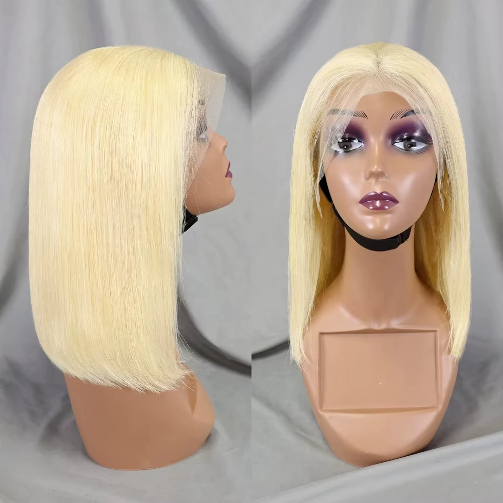 Blonde Short Straight Bob Wig Human Hair #613 Front Wig Human Hair 230% Density 13x4 Lace Frontal Wig Pre Plucked With Baby Hair