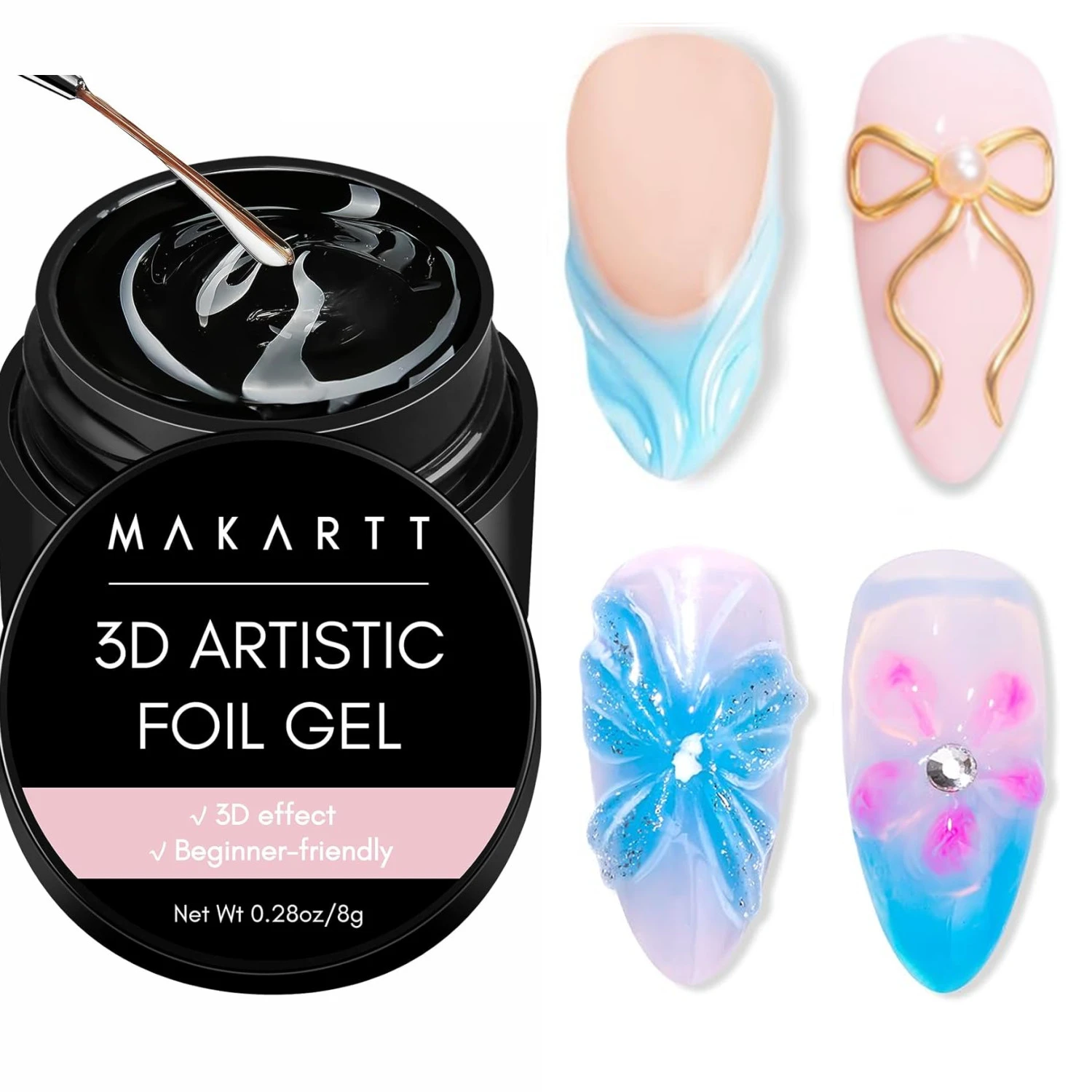 

Makartt 3D Nail Foil Glue, 8ml Foil Transfer Gel Foil Adhesive Glue for Nail Foil Stickers for 3D Gel Nail Art Line