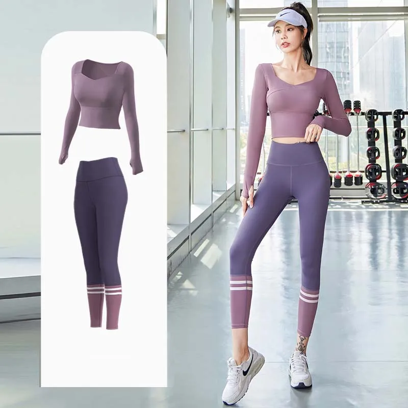 PINGNIAO Gym Yoga High elastic slim waist Quick Drying paneled high waist fitness set women's slim fit sports suit