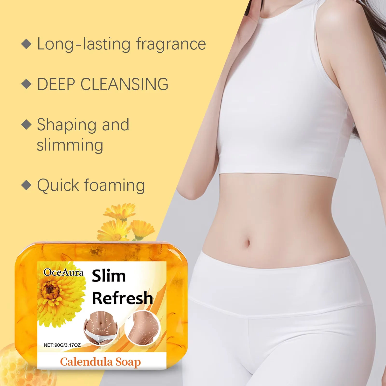 Oceaura 90 جرام نحت الجسم صابون التخسيس شركة الخصر البطن مثير لطيف التطهير يهدئ الجلد تخفيف تورم صابون تدليك نحيف