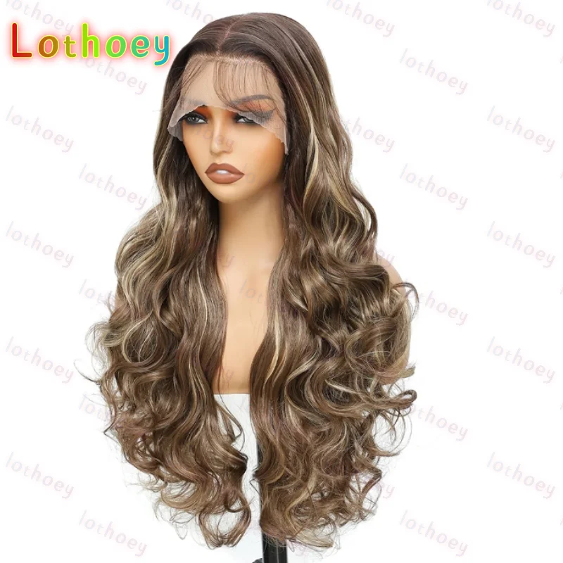 28Inches Loose Body Wave Lace Frontal Wigs   Brown Blond   Frontal Multi-specificationn Lace Wig Humen Hair Wig For Women