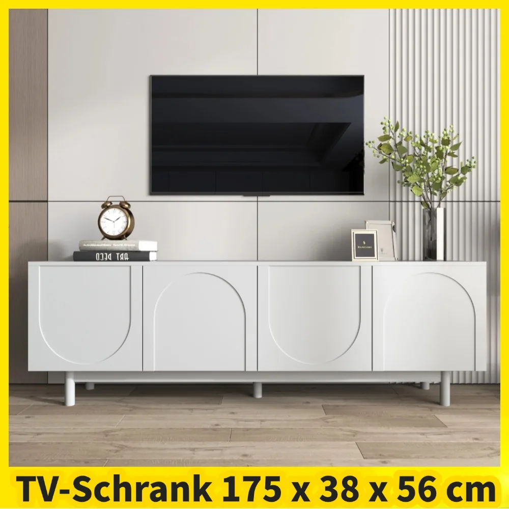 Modern Luxury TV Cabinet 175 x 38 x 56 cm, adjustable insert plates, TV Storage  Cabinet, White