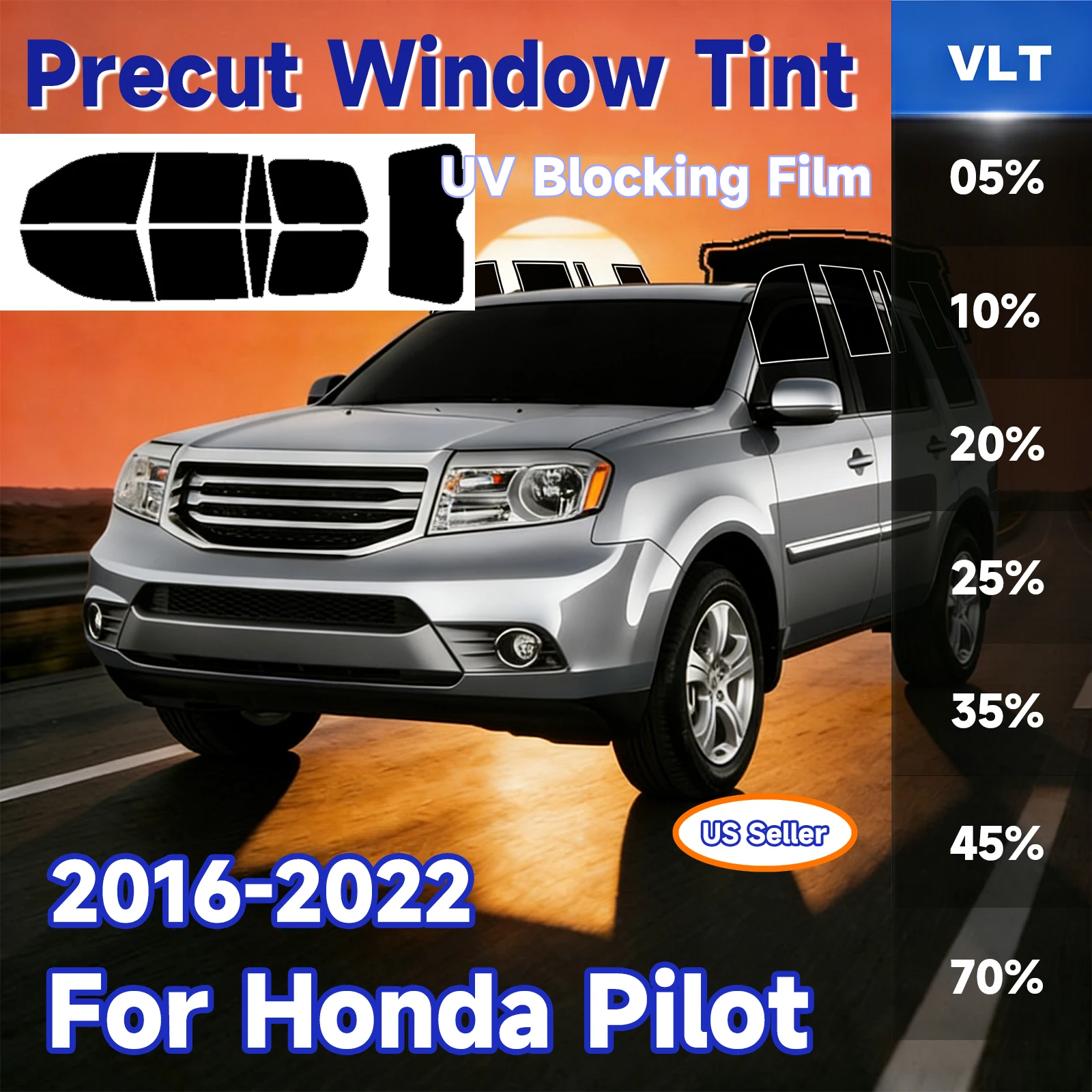 

PreCut Window Tint Car For Honda Pilot 2016-2022 Sun UV Block Heat Glare 2Ply Window Protector Films Shade Auto Sticker