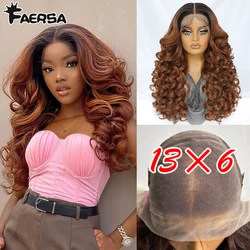 24 Inch 13X6 Synthetic Lace Front Wigs Curly Pre Plucked Lace Frontal Wig with Bangs for Women Brown Highlights with Babyhair