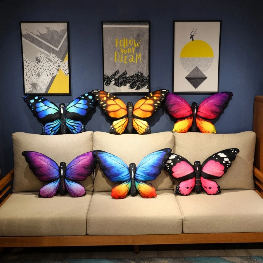Buntes 3D-Schmetterlingskissen, dekoratives Tier-Wurfkissen, Druck-Akzentkissen, gefülltes Kissen, Bett, Schlafzimmer, Couch, Raumdekoration – Detail 8