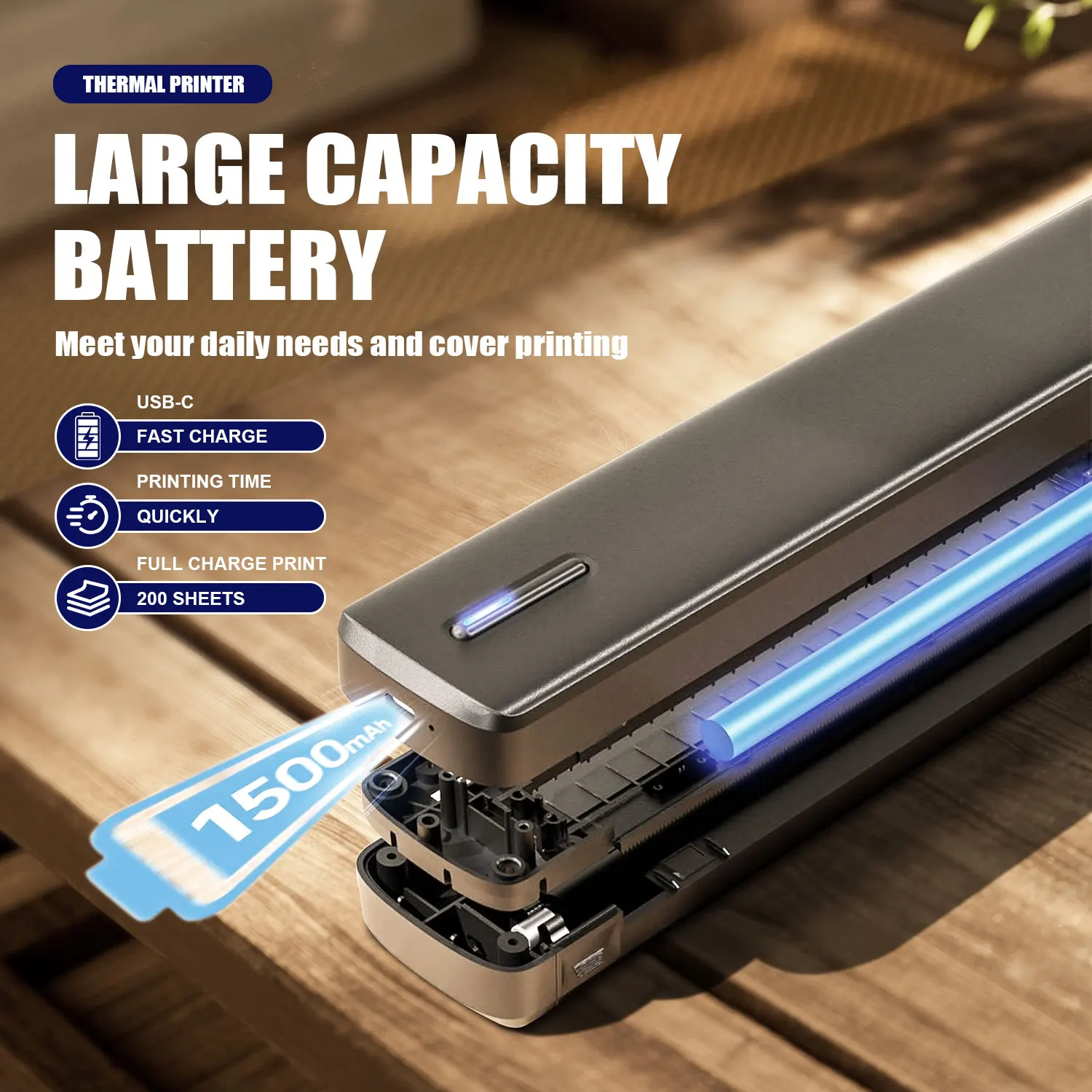 Stampante termica portatile A4, stampante per tatuaggi, batteria ricaricabile da 1500 mAh, connettività wireless e connettività APP.