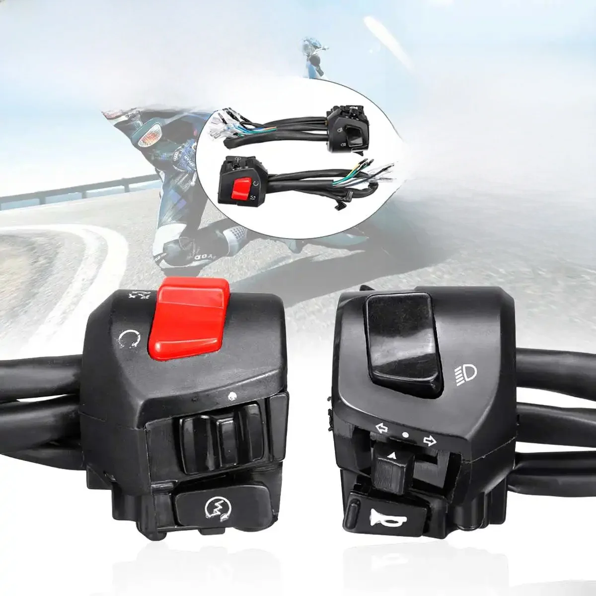 Commutateurs universels de commande de guidon de moto 12V, 7/8 pouces, klaxon, clignotant, phare, interrupteur de démarrage électrique, Double accélérateur