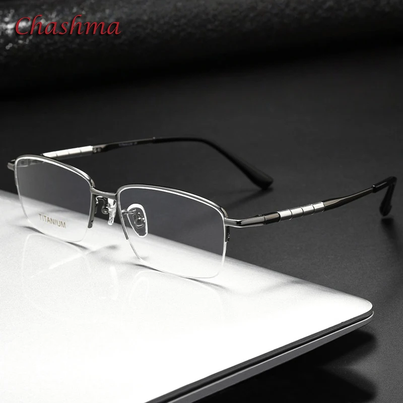 

Chashma Prescription Glasses Men Titanium Semi Rim Quality Eyeglasses Frames Optical Eyewear for Recipe Myopia Lenses Spectacles